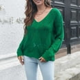 thumbnail image 5 of Ashirexll Pullover Sweaters for Women Winter Sweaters Fashion Solid Color Long Sleeve Hollow V-Neck Casual Fall Knitted Sweater Tops, 5 of 7