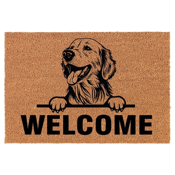 Welcome Doormat Coco Coir Door Mat Gift Welcome Peeking Golden Retriever (24" x 16")