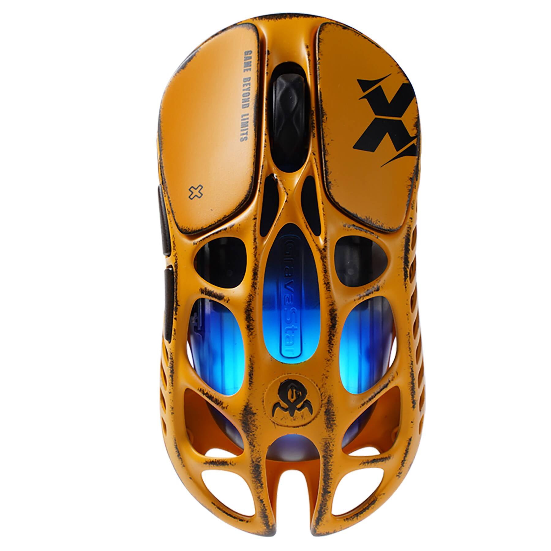 GravaStar Mercury X Pro 8KHz Wireless Gaming Mouse - PAW3950 Sensor, 32,000 DPI, 49g Lightweight Magnesium Alloy Hollow Design, Tri-Mode, 110Hr Battery, RGB Lighting-Battle Worn-Yellow