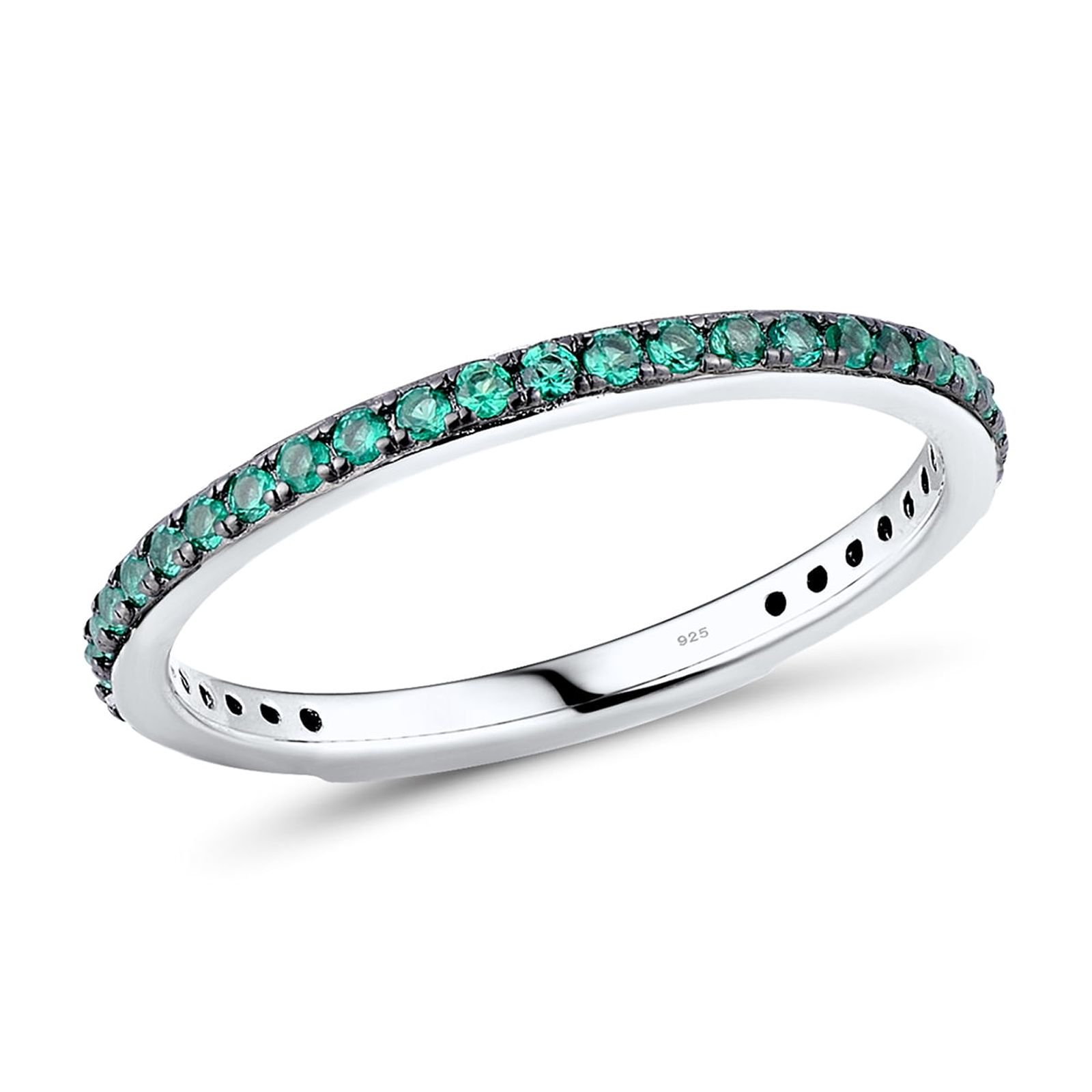 Santuzza 925 Sterling Silver Stackable Ring Green Spinel Engagement Wedding Band Stacking Ring for Women