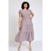 Solid Flutter Sleeve Tiered Tea Length Dress | 4 Colors | S-3X