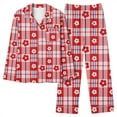 thumbnail image 4 of Wyongtao Pajama Set for Women Long Sleeve Button Up Shirt and Pajama Pants Soft Hearts Plaid Print Pjs Lounge Sets,Red XXL, 4 of 5