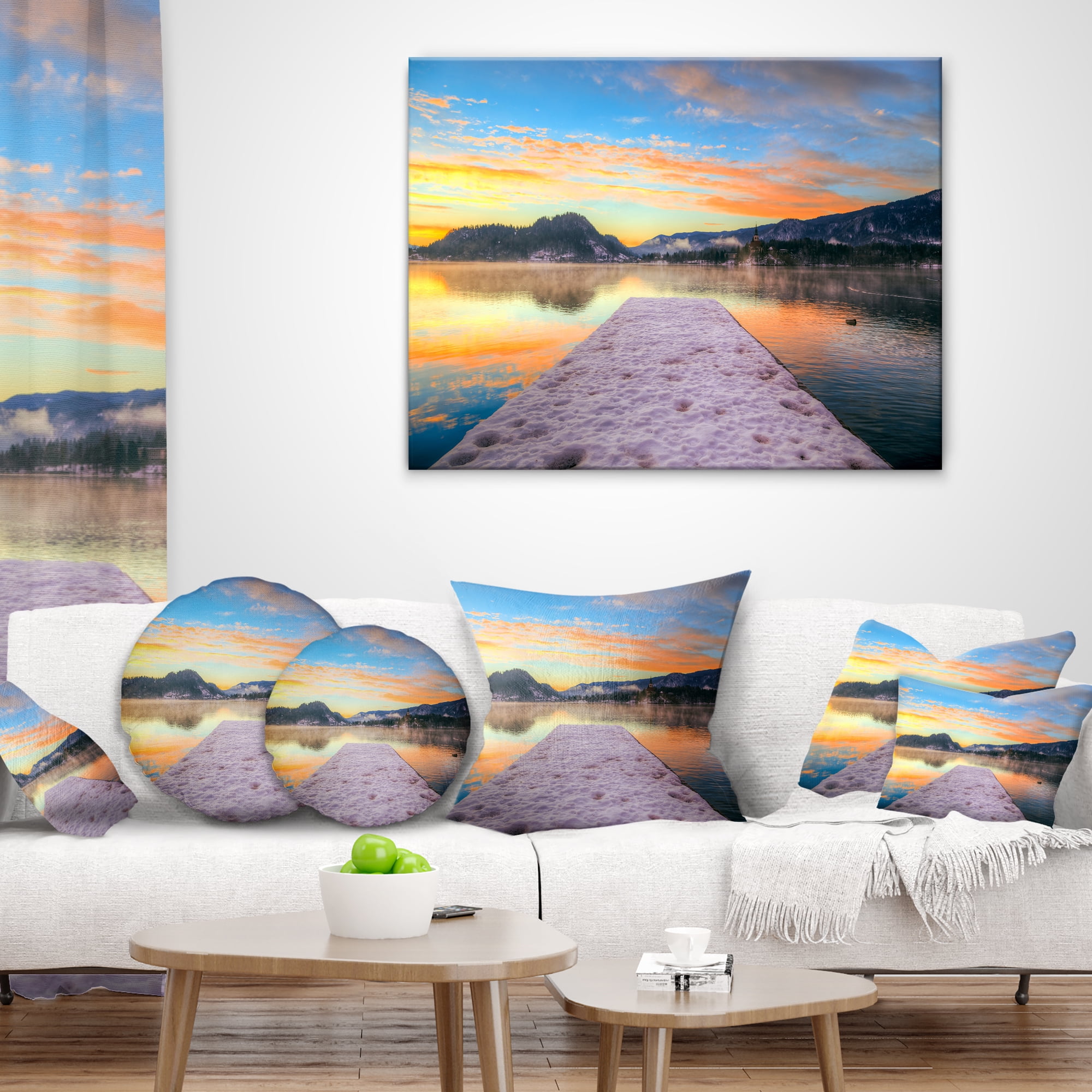 Designart Bled With Lake in Winter Slovenia - Bridge Throw Pillow - 18x18