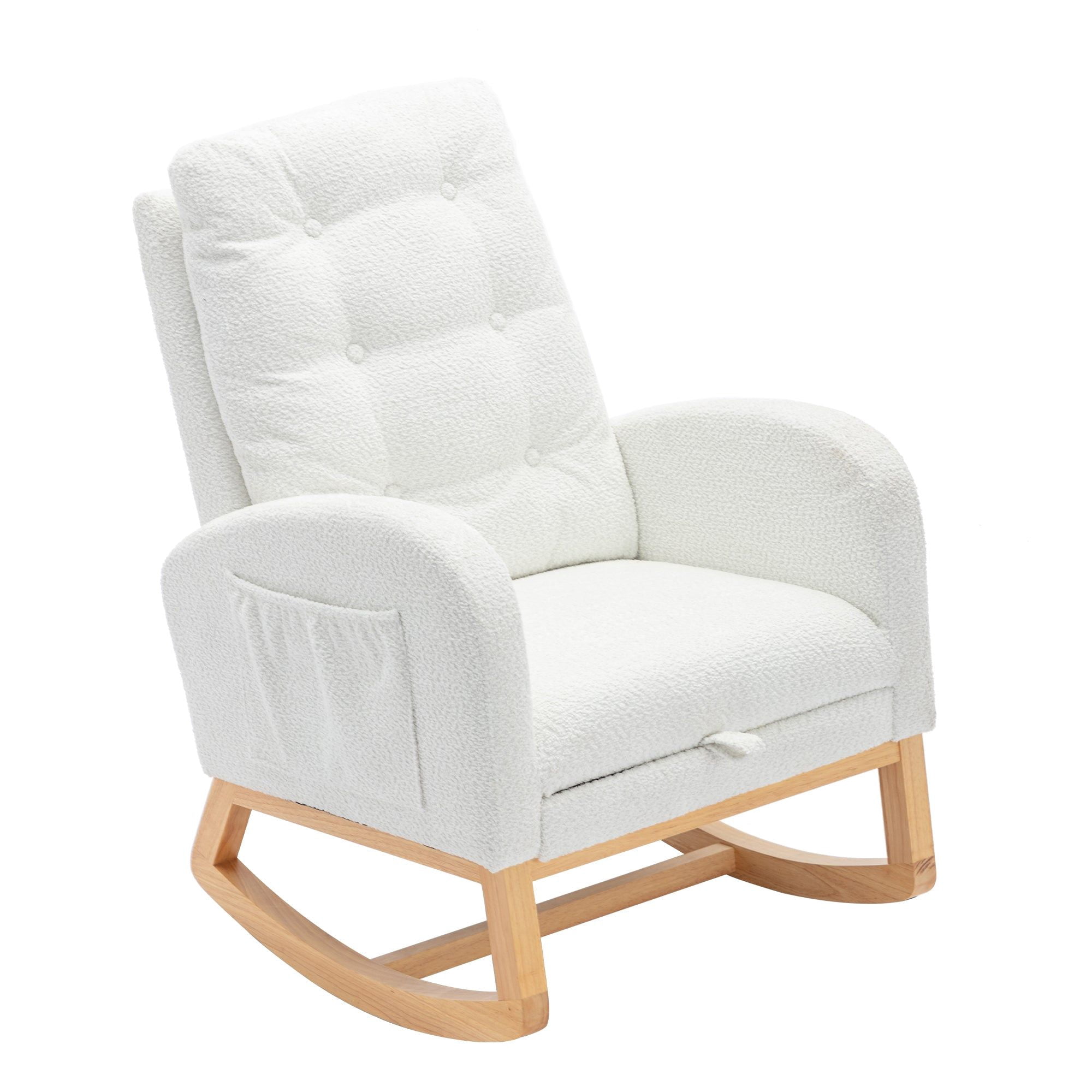 Sailvan Upholstered High Back Accent Rocking Chair with Footrest & Storage Pocket for Living Room