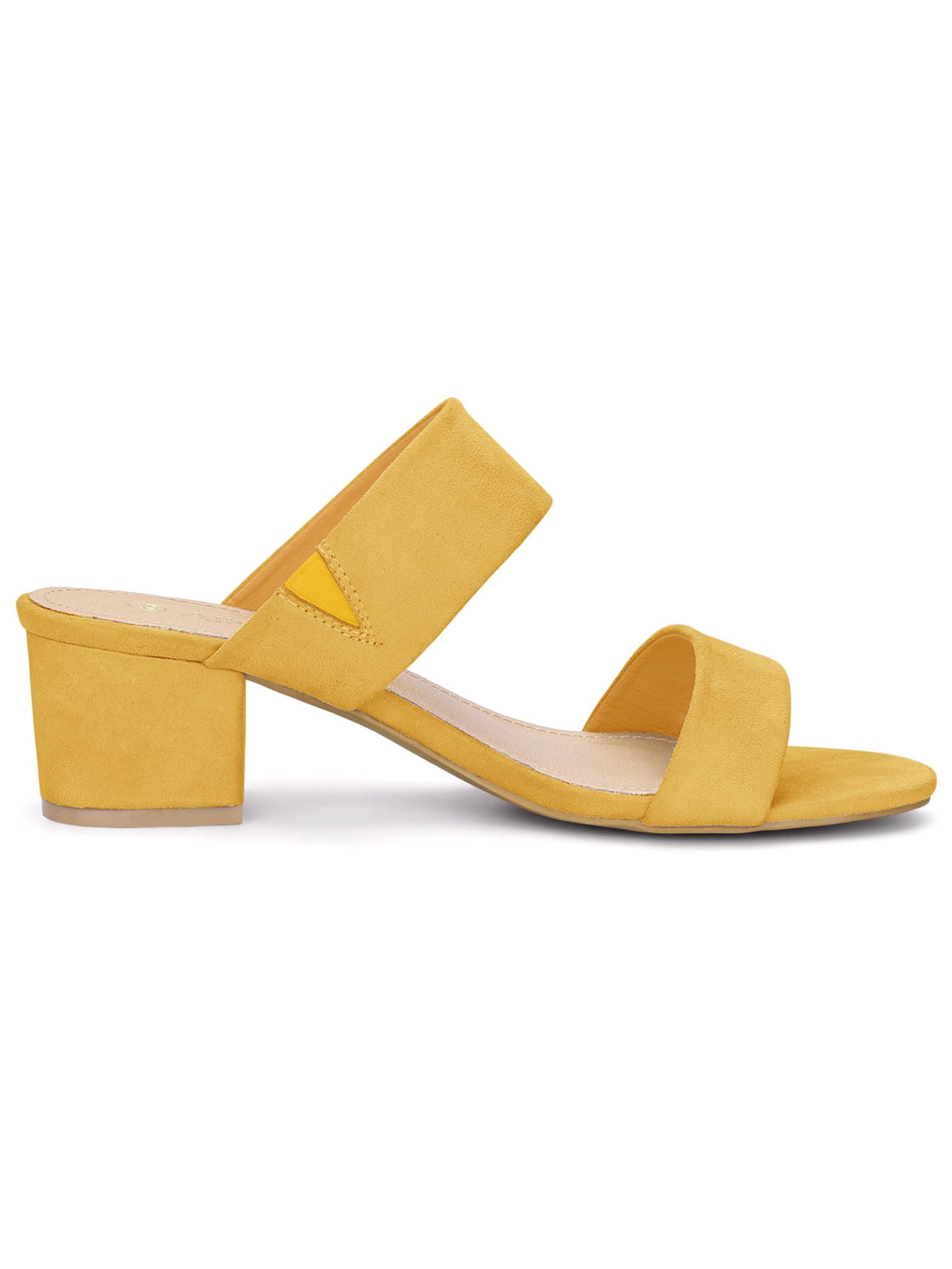 DARING DIVA Stylish Women's Block Heel Dual Straps Slide Sandals 8.5 Yellow