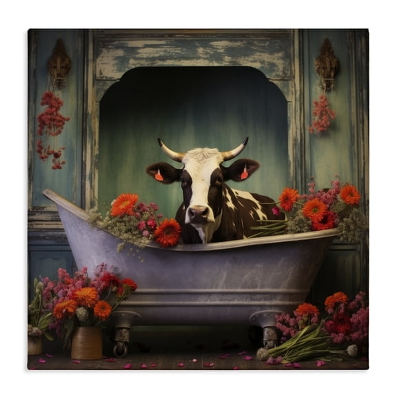 Stupell Industries Cottage Cow in Vintage Floral Tub Canvas Art, 17 x 17, by Lazar Studio