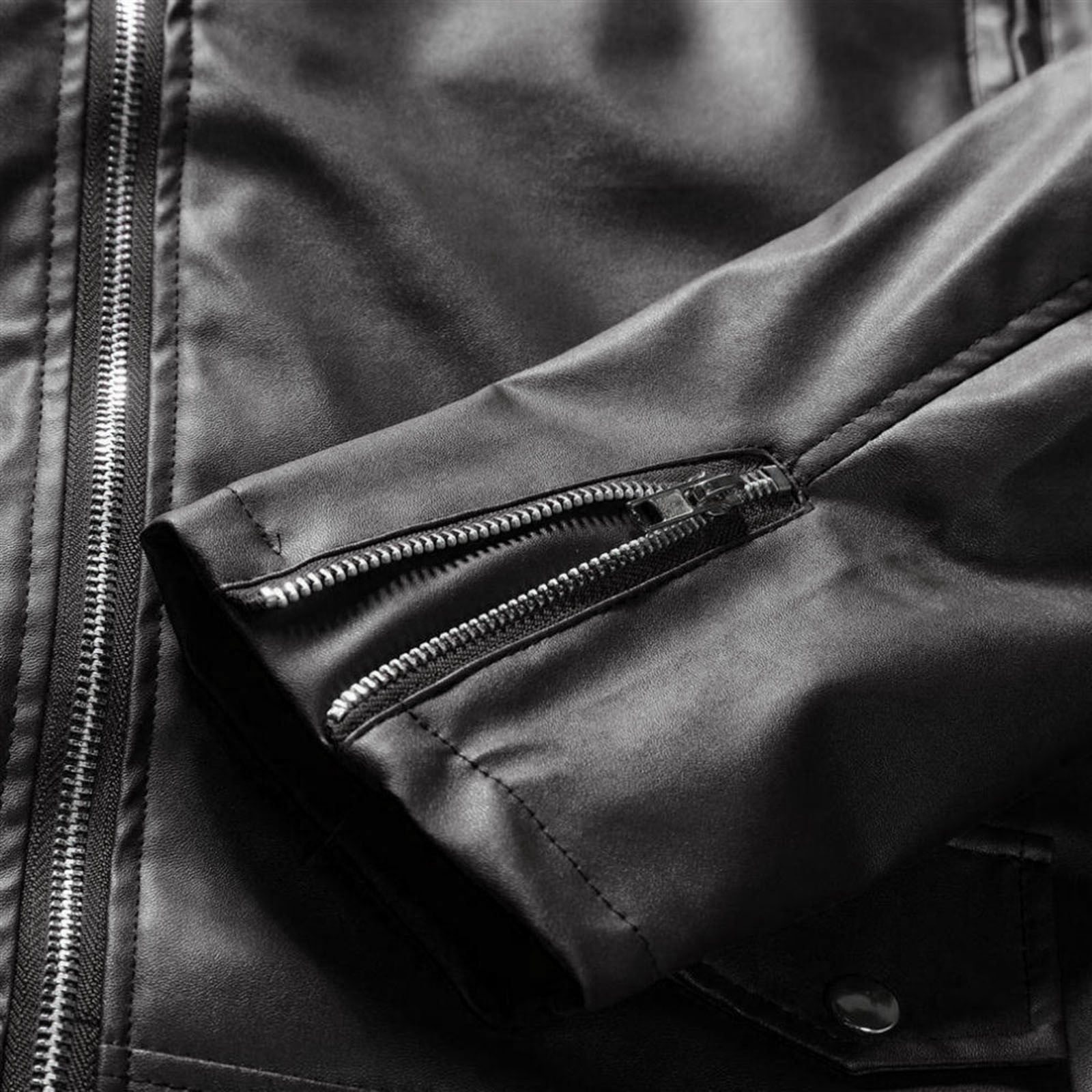 Dagegui Mens Faux Leather Jacket Fall Winter Motorcycle Biker Coat Stylish Lapel Zip Up Outwear with Pocket Black XS