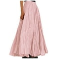 thumbnail image 1 of Aocisk Robe Femme Mode Décontractée Taille Haute Plissée A Robe Solide Ample Plage Portefeuille Maxi Longue Jupe Fluide Bohème Plissée Rose P, 1 of 7