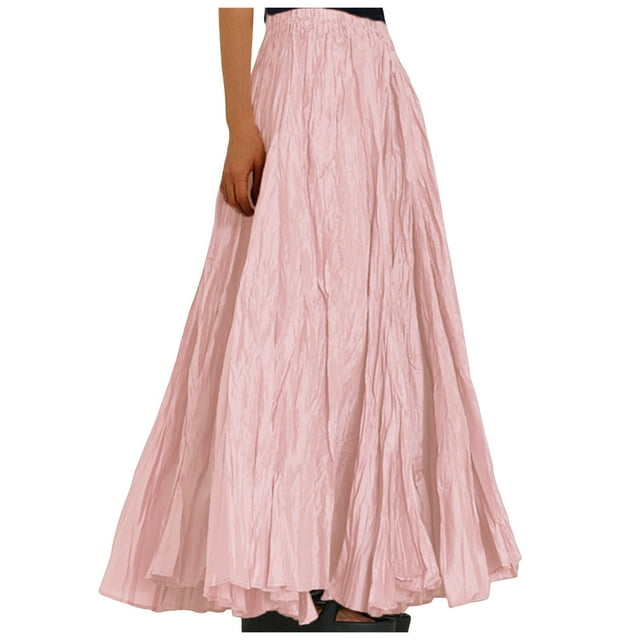 Aocisk Robe Femme Mode Décontractée Taille Haute Plissée A Robe Solide Ample Plage Portefeuille Maxi Longue Jupe Fluide Bohème Plissée Rose P