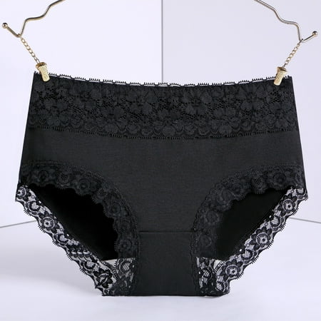 BYHONG Plus Size Women s Crotch Breathable Skin Tight Belly Lifting Waist Lace Hem High Waist Underwear Panties for Women Black M