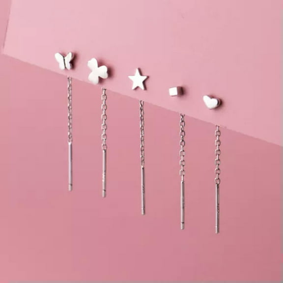 EOEMY 925 Sterling Solid Silver Pull Through Threader Thru Earrings Studs-Butterfly