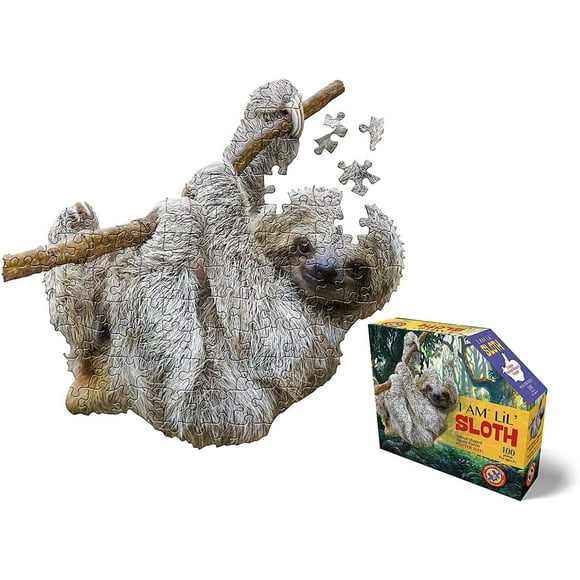 Madd Capp Puzzles Jr. - Je Suis Lil? Sloth - 100 Pcs - Casse-Tête en Forme d'Animal