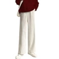 thumbnail image 5 of Pantalones de color crema de jerez de otoño e invierno, pantalones de pana de cintura alta con tiro recto y pierna ancha, pantalones casuales de dosificación., 5 of 5
