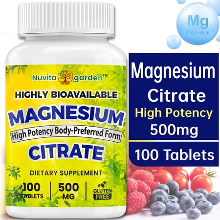Magnesium Citrate 500mg | High Absorption Supplement - Sleep, Muscle & Heart Support - Vegan | Non-GMO - Made in USA - 120 Tablets - 50 Days Supply