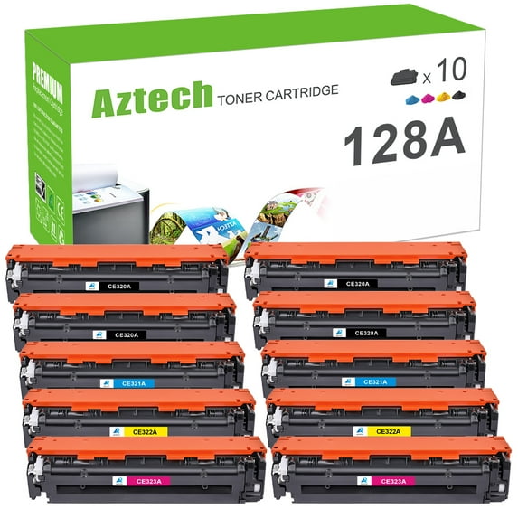 AAZTECH 10-Pack Compatible Toner Cartridge for HP 128A CE320A LaserJet Pro CP1525N CP1525NW CM1415FN CM1415FNW Printer (4*Black,2*Cyan,2*Magenta,2*Yellow)