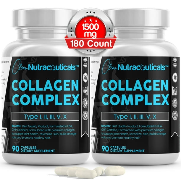 Collagen Capsules Complex Premium Collagen Pills Supplement 1500 Mg Type I Ii Iii V X Hydrolyzed Multi Collagen Peptides Capsules Support Healthier Hair Skin Bone Joints Non Gmo 180 Caps 2 Pack Walmart Com