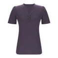 thumbnail image 6 of Timegard Womens Tops Puff Short Sleeve V Neck Button Comfy Solid Color Casual Shirts Blouse Summer, 6 of 7