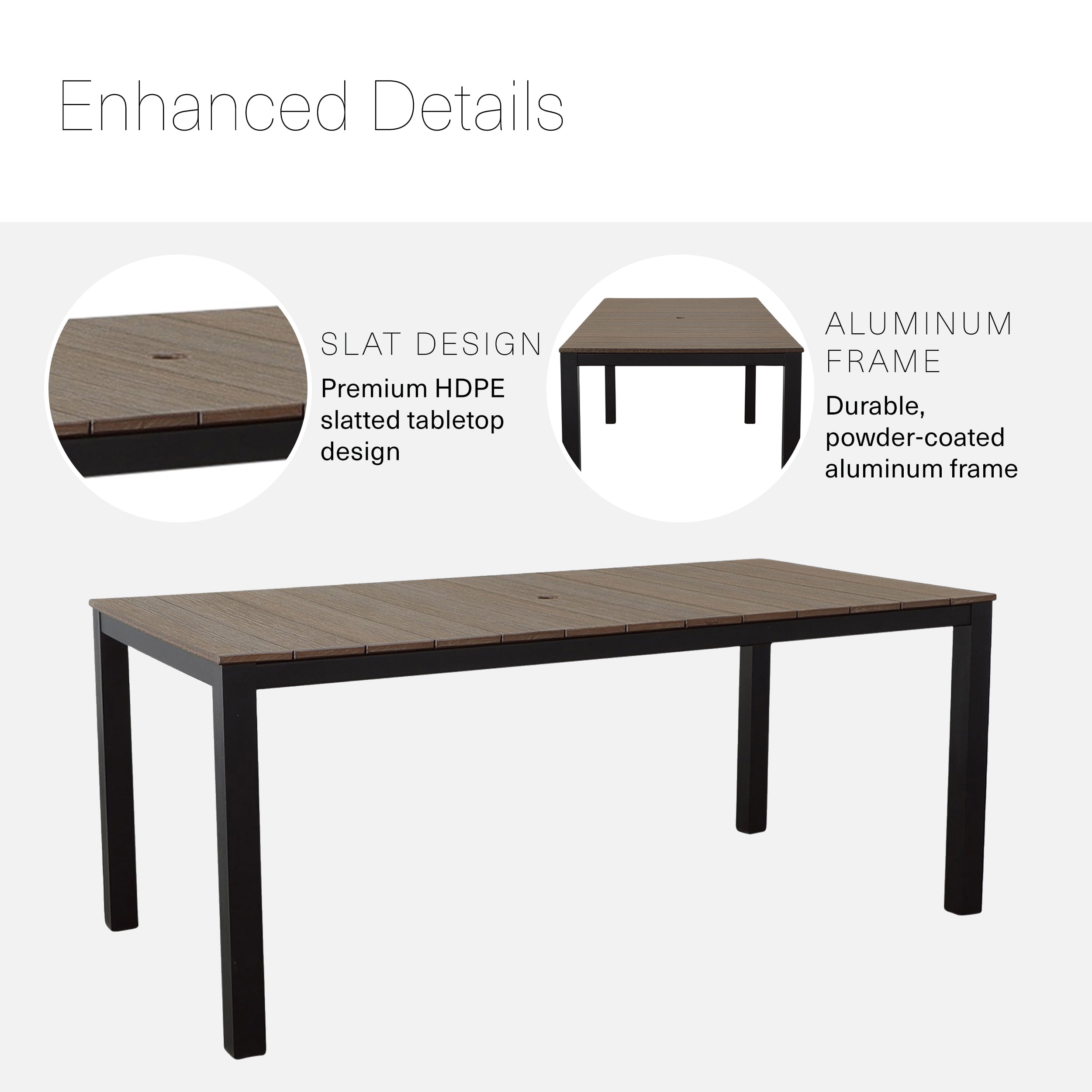 DuroGreen Park City 72" Rectangular 6-Pc Outdoor Dining Set, 1 Table/1 Bench/4 Chairs Made with All-Weather Tangent Sustainable Lumber, High End Patio Furniture, Black with Brazilian Walnut