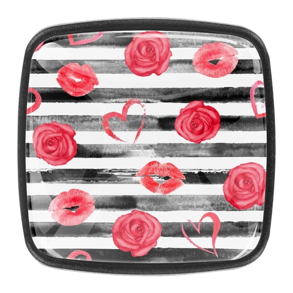 4 Pcs Square Cabinet Handle Cupboard Knob Drawer Pulls Handle Rose Stripes Drawer Knobs with Screws Furniture Decoration