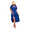 thumbnail image 2 of VISgogo Vestido Midi Elegante de Verano para Mujer, Vestido de Manga Corta con Cuello en V de Color Sólido con Cinturón para Fiesta en la Playa VISgogo  moda, 2 of 4