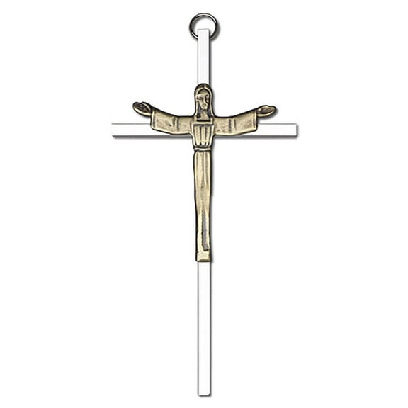 6 inch Antique Gold Risen Christ on a Polished Silver Finish Cross