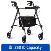 Medline Superlight Folding Aluminum Mobility Rollator Walker, Smoky Blue, 250 lb. Weight Capacity, 6" Wheels, Adjustable Arms and Seat