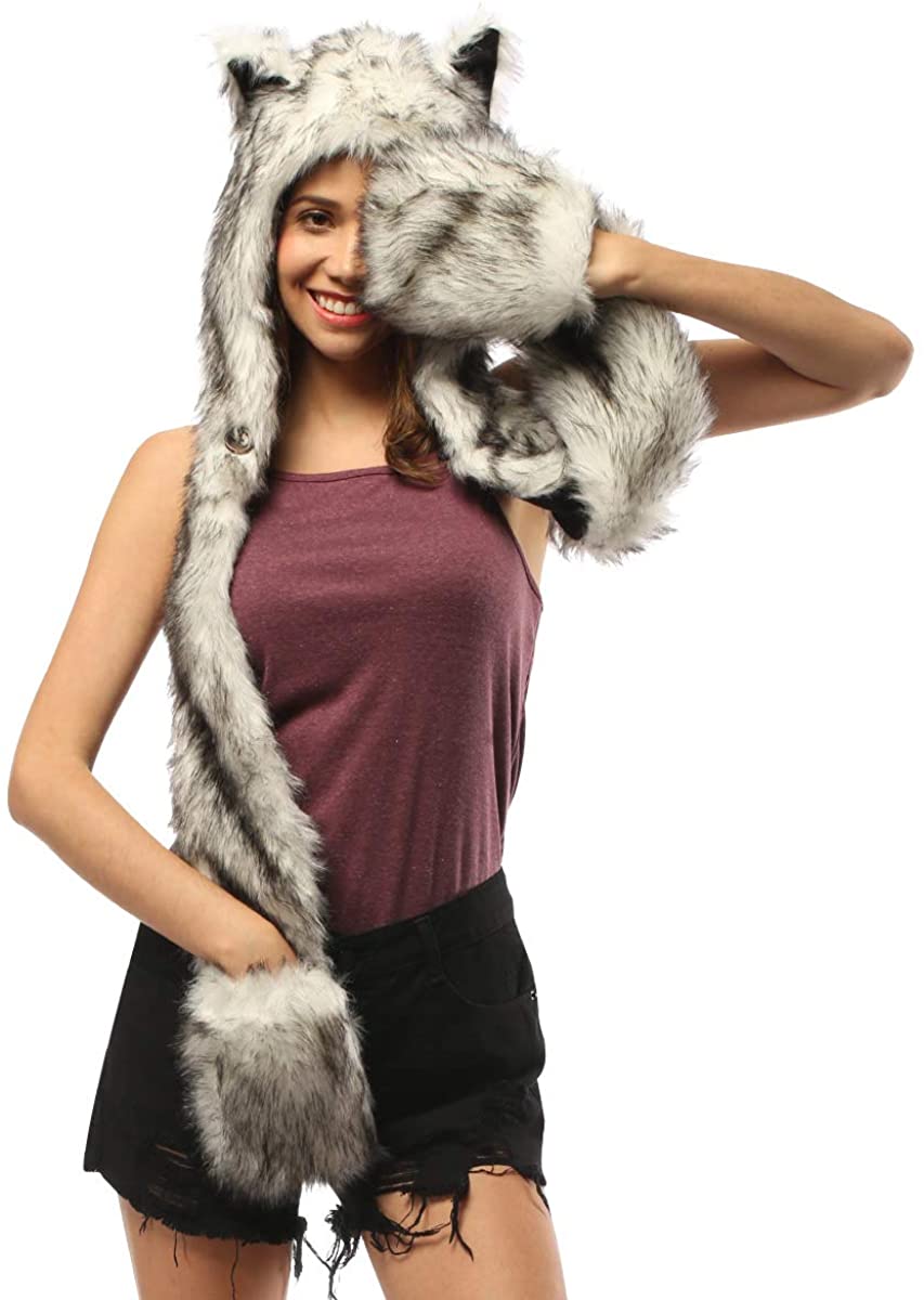Faux Fur Animal Hat Scarf Gloves 
