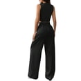 thumbnail image 5 of Women'S 2 Piece Outfits Button Down Sleeveless Sets Crop Blazer Vest and Wide Leg Pants Set Black XXL, 5 of 9
