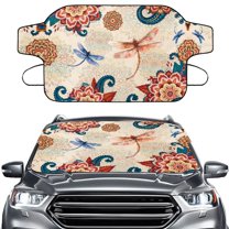 Xoenoiee Boho Mandala Dragonfly Print Car Windshield Snow Ice Cover, Waterproof Car Sun Shade Vehicle Windproof Protect Cover, Winter Frost Auto Exterior Accessories for SUV Sedan Truck