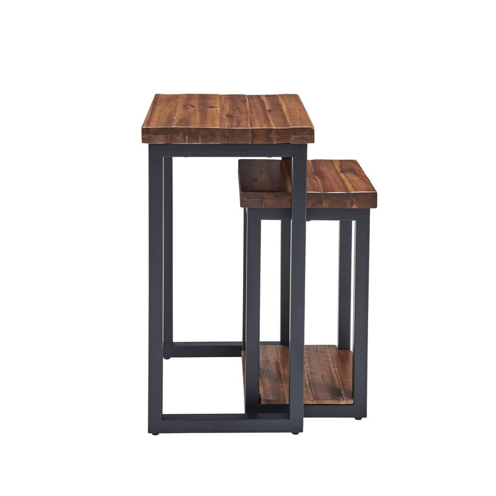 Alaterre Furniture Claremont Rustic Wood End Table with Drawer and Low Shelf