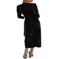 thumbnail image 4 of Robe Midi Moulante en Velours pour Femmes Couleur Unie Col en V Robe à Manches Longues Soirée, 4 of 5