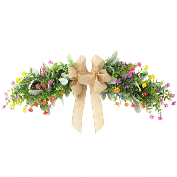 Luoshdecor Spring Floral Swag Wreath for Front Door,Artificial Flower Teardrop Swag for Porch Wall Window Wedding Arch Decoration