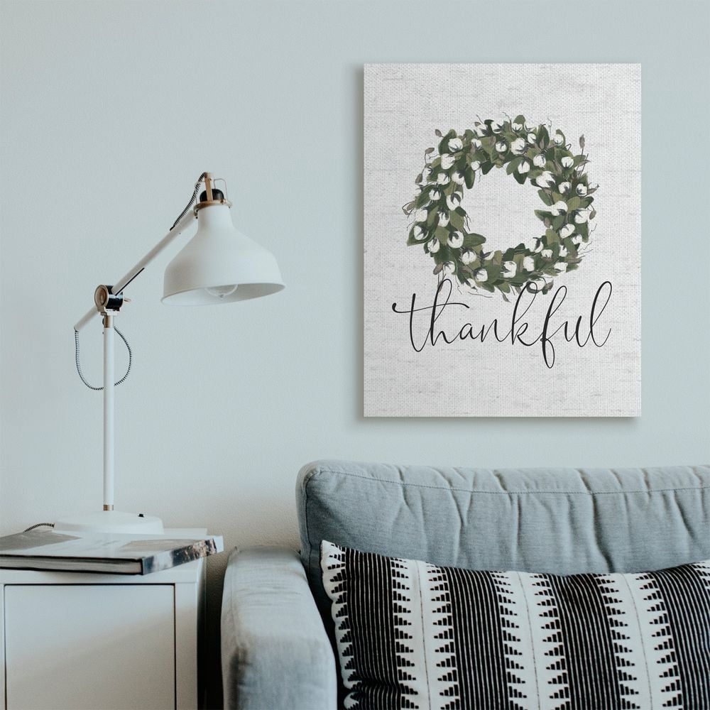 Stupell Industries Cotton Flower Country Style Wreath with Thankful Text Designed by Lettered and Lined