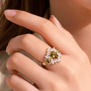 Adjustable Green CZ Ring for Women, Gold Tone Copper Cluster Ring