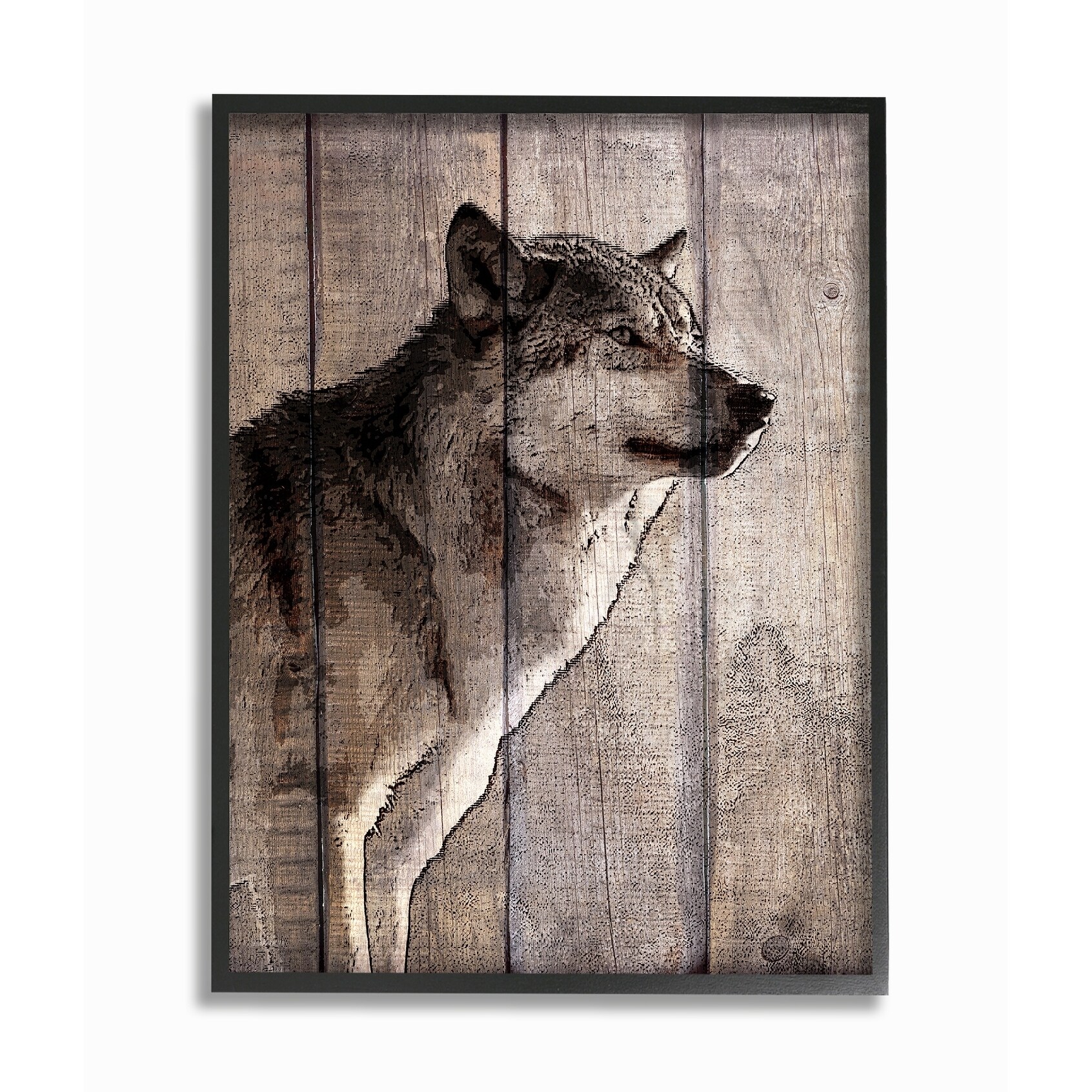 The Stupell Home Decor Brown Wolf Planked Look Photography Framed Art, 11 x 14, Design By Artist Kimberly Allen - Multi-Color 16 x 20