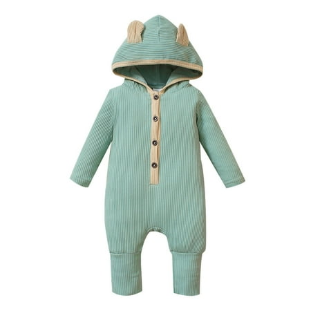 

Bjutir Toddler Boys Girls Bodysuits One-Pieces Long Sleeve Ribbed Solid Color Button Romper Bodysuits Light Blue 9-12 Months