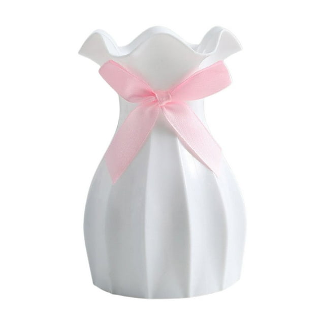 European Lace Plastic Flower Vase - 6.3in Wedding Candy Box for Home/Table Decor, Imitation Glazed Finish (White)