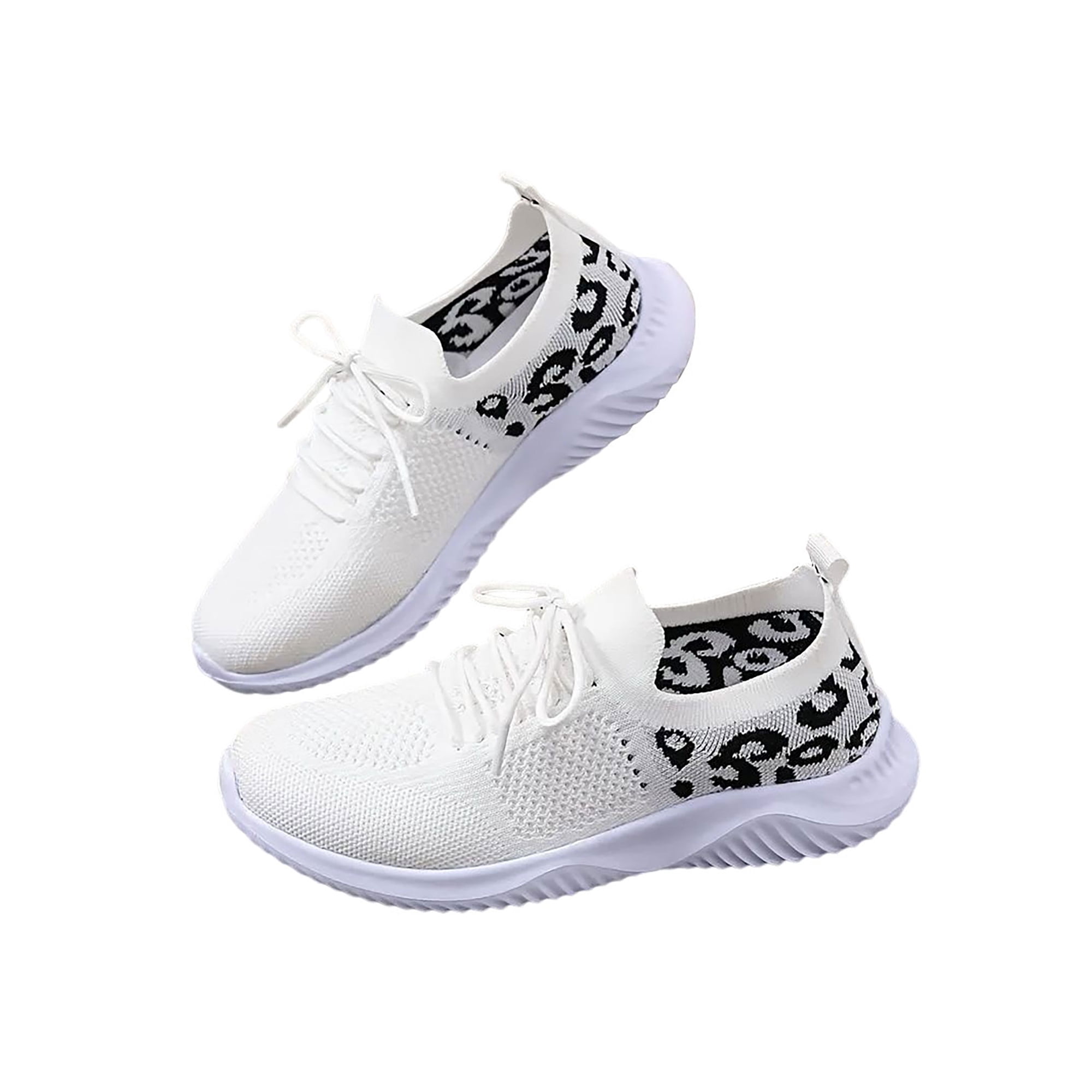 Avamo Womens Sneakers Lace Up Athletic Shoes Leopard Print Running Shoe Non Slip Flats Fitness Trainers White 5.5 Walmart
