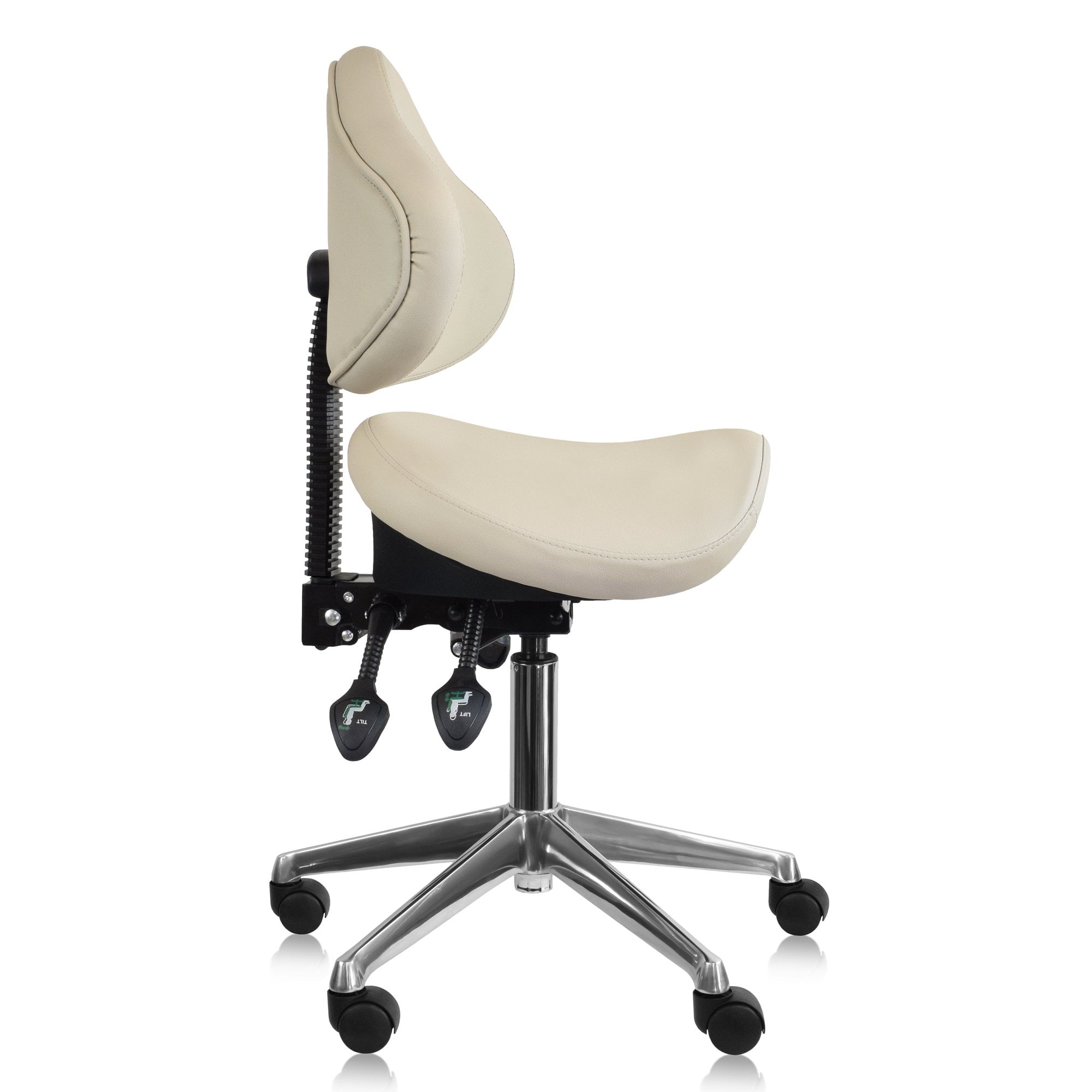 2xhome Ergonomic Saddle Stool with Back and Padded Seat Tilt Height Adjustable Swivel Chair for Office or Medical Clinic Beige