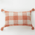 thumbnail image 3 of Funda de almohada con flecos de color liso y cuadrícula rayada con textura de lino y algodón de tejido grueso, 3 of 5