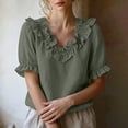 thumbnail image 6 of Yrmaups Loose Fit Short Sleeve T Shirt for Women, Casual V Neck Ruffle Blouse, Soft Stretch Everyday Tee for Beach Travel Office Daily Wear, Army Green 2XL, 6 of 9