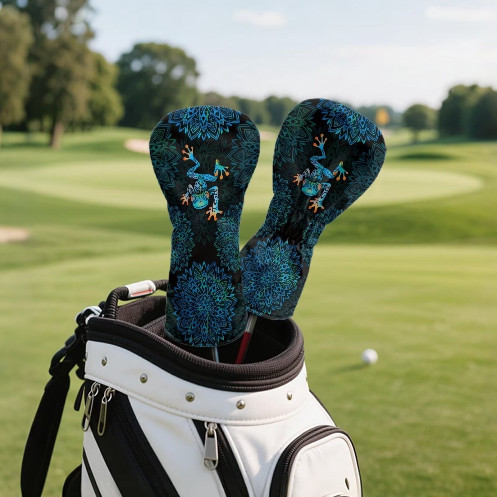 Uorisanigo 3 Pieces Golf Club Covers, Fairway Wood Head Cover, Driver Headcover, Waterproof PU Blue Boho Manlada Frog Head Covers for Golf Cubs with Soft Lining for Extra Club Protection