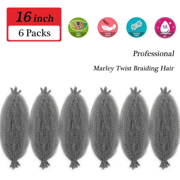 FGERFE-Spring Cuban Twist hair Grey Marley Twist Braiding Hair 16 inch Wrapping Marley Hair for Soft Faux Locs Springy Afro Kinky Twist Crochet Hair Braiding Twisted Up Springy Afro Twist Hair Extens