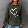 thumbnail image 2 of QATAINLAV Womens Casual Waffle Knit Hoodies Fashion Heart Printed Long Sleeve Pullover Outdoor Drawstring Hooded Sweatshirt with Pocket, Army Green, M, 2 of 6