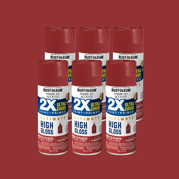 6 Pack, Majestic Red, Rust-Oleum American Accents 2X Ultra High Gloss Spray Paint-371767, 12 oz