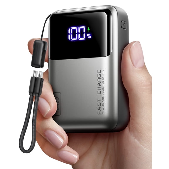 INIU 20000mAh Laptop Power Bank, Ultra Compact 65W PD Dual Fast Charging Portable Charger, Flight-Safe Battery Pack with USB C Cable for Steam Deck, Switch, Gaming, Students, Metallic Silver