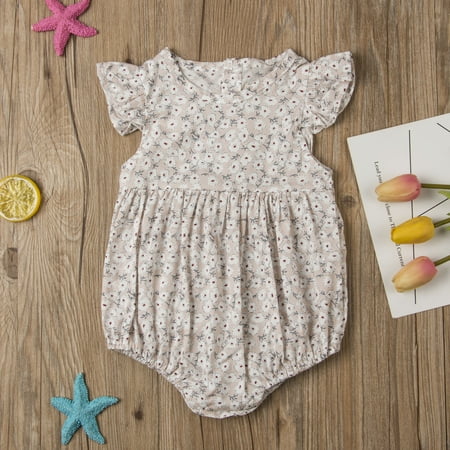 

Mioliknya Toddler Baby Girls Floral Print Ruffled Sleeve Onesies Romper Bodysuit Baby Summer Jumpsuit Onesie Outfits