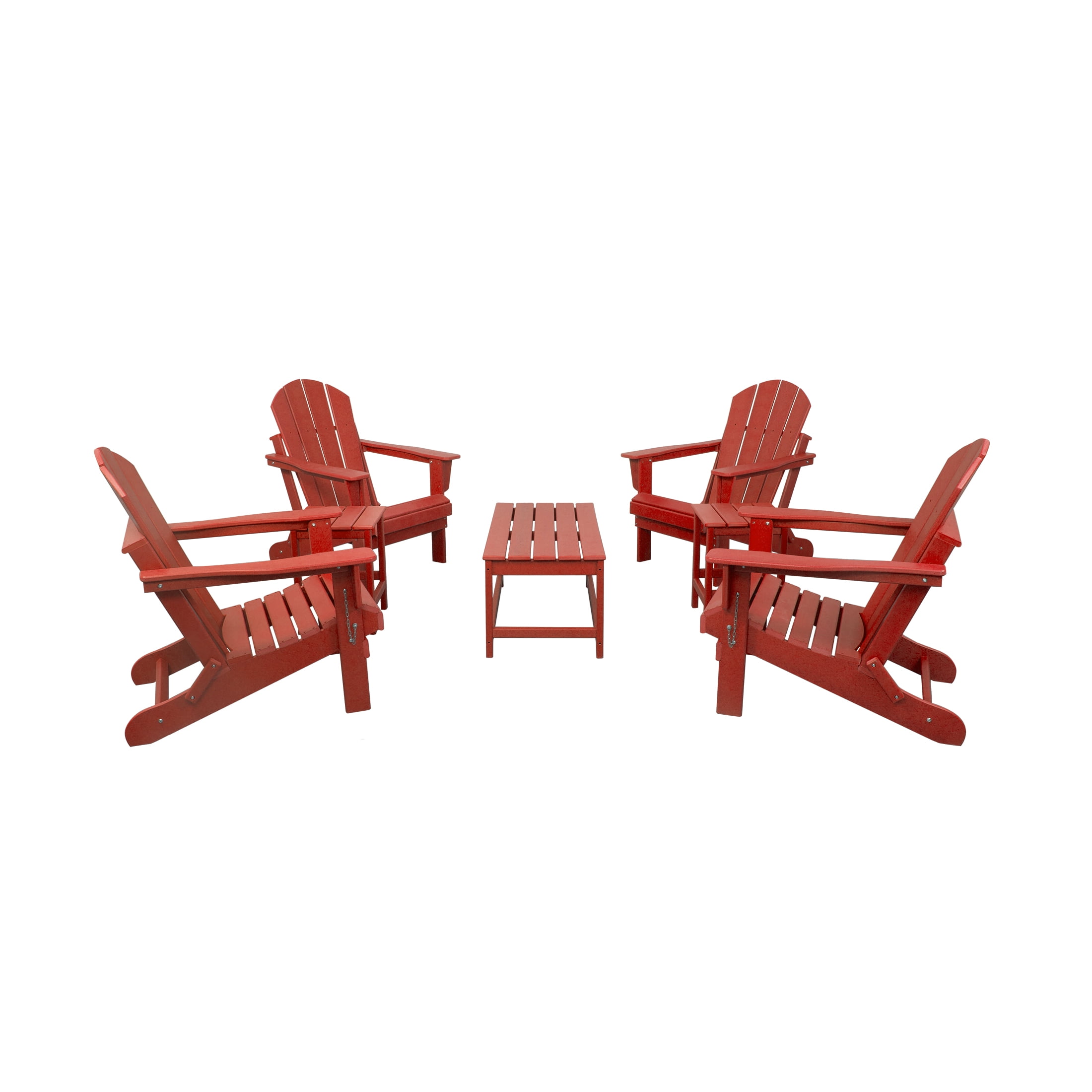 7-Piece Poly Adirondack Conversation Set Coffee Table, Side Table for Outdoor Patio Garden, Red