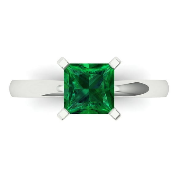 1.5 ct Princess Cut Simulated Emerald Solitaire 14K White Gold Womens Engagement Ring