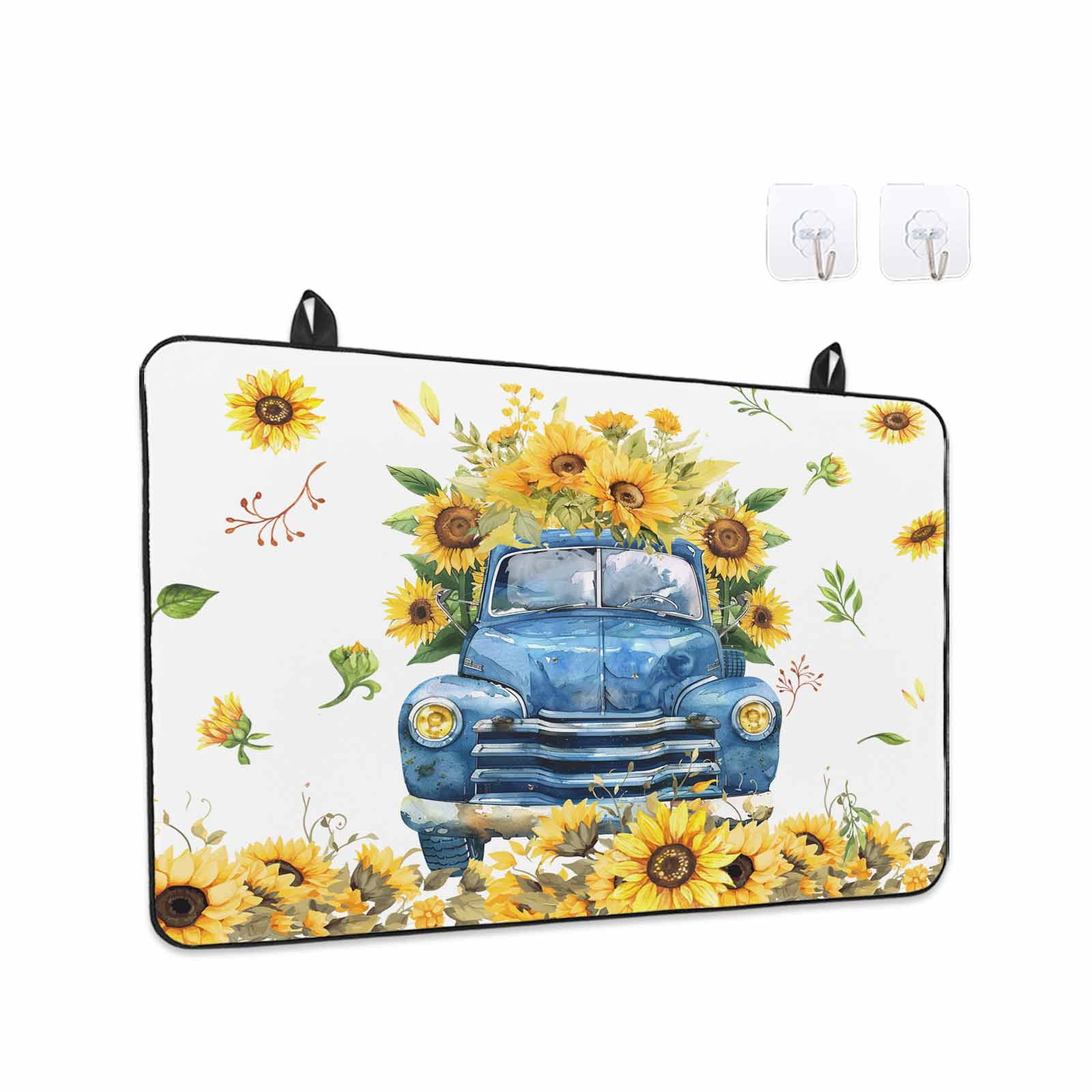 Sunflower Stove Top Cover for Electric Stove, Heat-proof & Non Slip Glass Top Stove Cover Protector, Watercolor Summer Floral Botanical Truck Kitchen Flat Cooktop Rubber Mat 24x21 Inches
